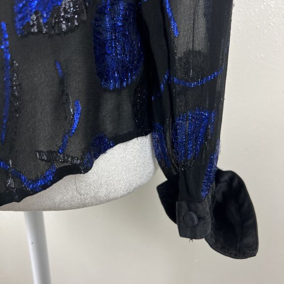 Vintage Lisa & Scott Blazer Women 4 Black Blue Metallic Open Front Party Outer - Picture 10 of 15